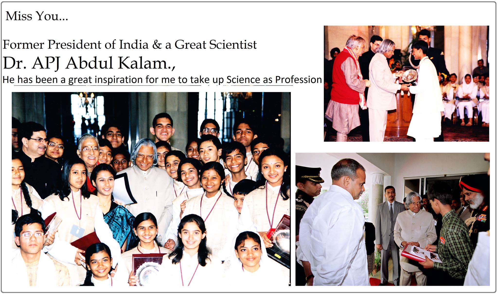 Praveen Kumar Gorakavi receiving the Balshree Award from Dr. APJ Abdul Kalam, President of India